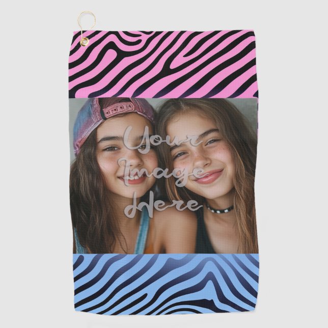 Retro Pink Blauer Gradient Zebra Strip Foto Rahmen Golfhandtuch (Vorderseite)