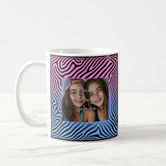 Retro Pink Blauer Gradient Zebra Strip Foto Rahmen Kaffeetasse (Links)