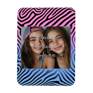 Retro Pink Blauer Gradient Zebra Strip Foto Rahmen Magnet
