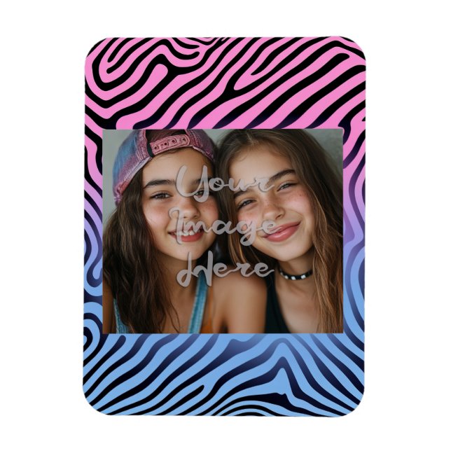 Retro Pink Blauer Gradient Zebra Strip Foto Rahmen Magnet (Vertikal)