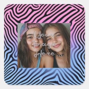 Retro Pink Blauer Gradient Zebra Strip Foto Rahmen Quadratischer Aufkleber