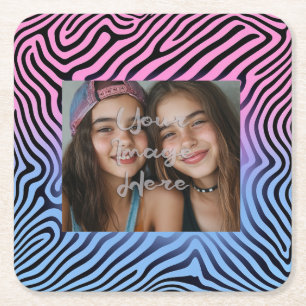 Retro Pink Blauer Gradient Zebra Strip Foto Rahmen Rechteckiger Pappuntersetzer