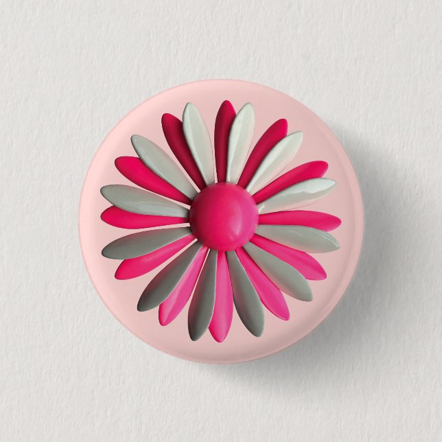Retro PINK Blume - Bouquet Spring Summer Garden Button (Vorderseite)