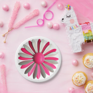Retro Pink Blume Button Blumengarten Party Pappteller