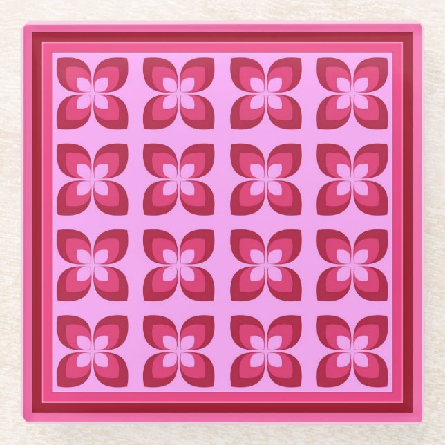 Retro Pink Blume Muster Beverage Glasuntersetzer (Vorderseite)