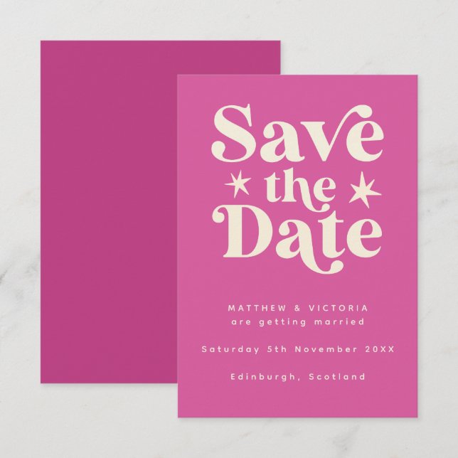 Retro Pink Boho Einfache Save the Date-Karte Date (Vorne/Hinten)