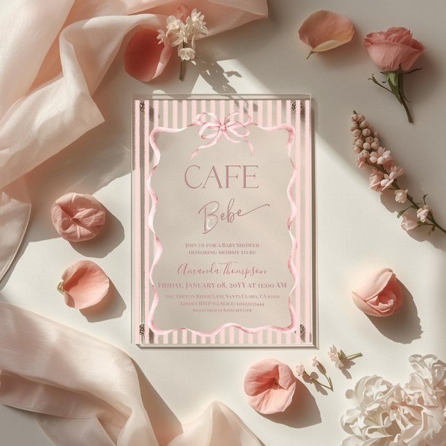 Retro Pink Bow Cafe Bebe Girl Coffee Baby Shower Acryleinladungen (Von Creator hochgeladen)