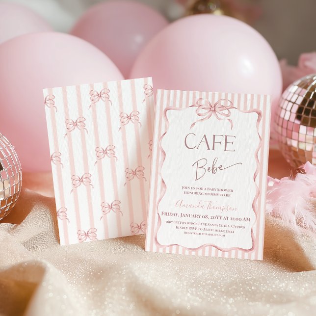 Retro Pink Bow Cafe Bebe Girl Coffee Baby Shower Einladung (Von Creator hochgeladen)