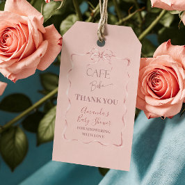 Retro Pink Bow Cafe Bebe Girl Coffee Baby Shower Geschenkanhänger
