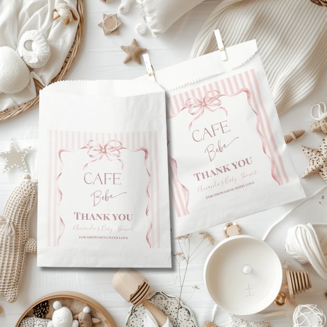 Retro Pink Bow Cafe Bebe Girl Coffee Baby Shower Geschenktütchen (Von Creator hochgeladen)