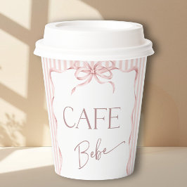 Retro Pink Bow Cafe Bebe Girl Coffee Baby Shower Pappbecher