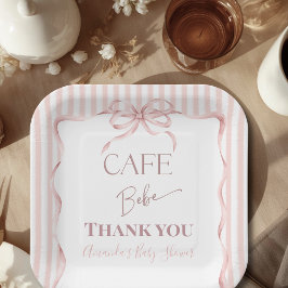 Retro Pink Bow Cafe Bebe Girl Coffee Baby Shower Pappteller