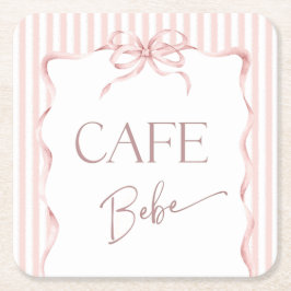 Retro Pink Bow Cafe Bebe Girl Coffee Baby Shower Rechteckiger Pappuntersetzer