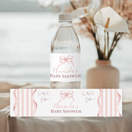 Retro Pink Bow Cafe Bebe Girl Coffee Baby Shower Wasserflaschenetikett