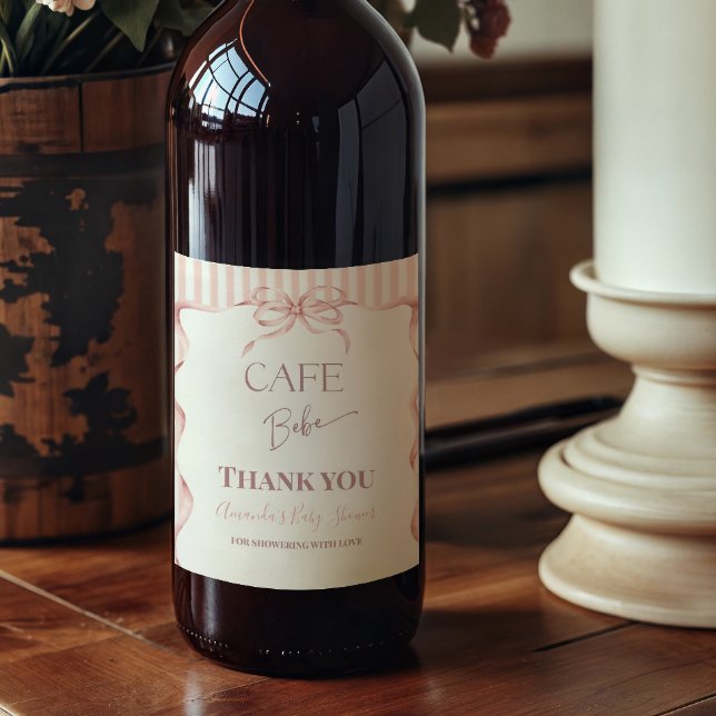 Retro Pink Bow Cafe Bebe Girl Coffee Baby Shower Weinetikett (Von Creator hochgeladen)