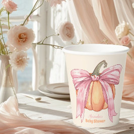 Retro Pink Bow Pumpkin Baby Dusche Pappbecher