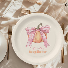 Retro Pink Bow Pumpkin Baby Dusche Pappteller