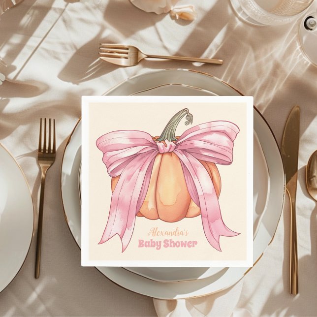 Retro Pink Bow Pumpkin Baby Dusche Serviette (Von Creator hochgeladen)