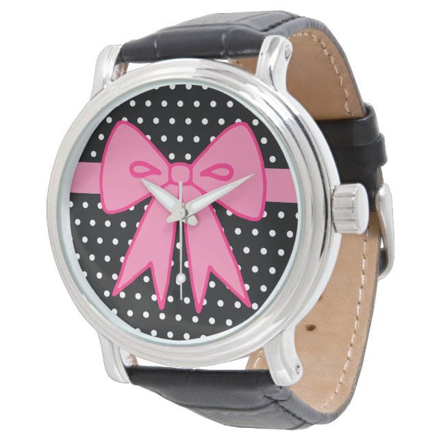 Retro Pink Bow Watch Armbanduhr (Schrägansicht)