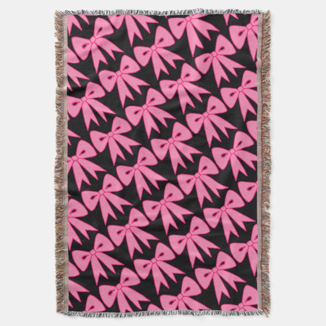 Retro Pink Bows Throw Blanket Geschenk Decke (Vorderseite Vertikal)