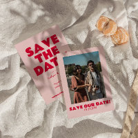 Retro Pink Bright Funky Bold Modernes Foto Wedding