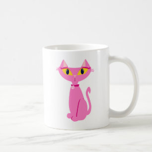 Retro Pink Cat Niedlich Fun Cartoon Design Tasse