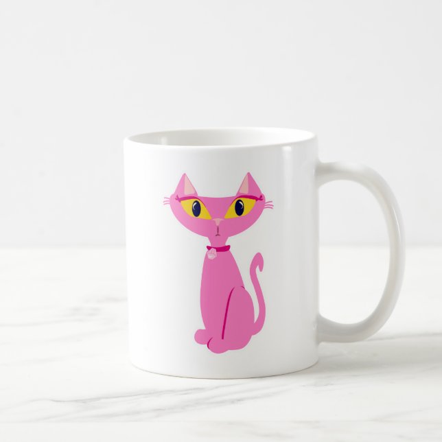 Retro Pink Cat Niedlich Fun Cartoon Design Tasse (Rechts)