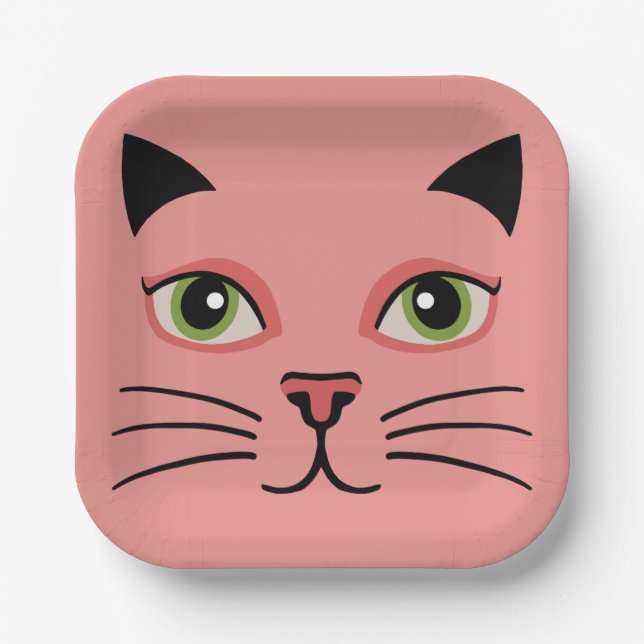 Retro Pink Cat Pappteller (Vorderseite)