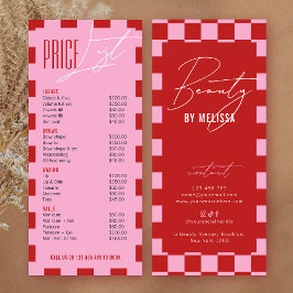 Retro Pink Checkered Hair Makeup Salon Price List Werbekarte