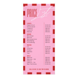 Retro Pink Checkered Hair Makeup Salon Price List Werbekarte
