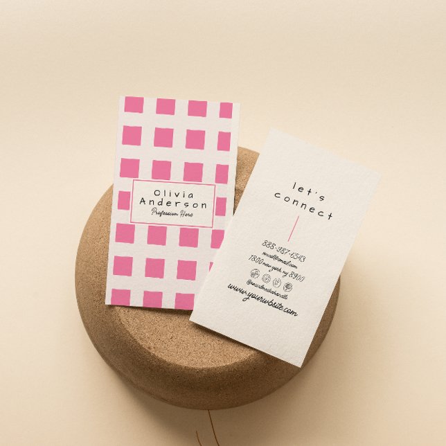 Retro Pink Checkered Trendy Boho Funky Girly Fun Visitenkarte (Von Creator hochgeladen)