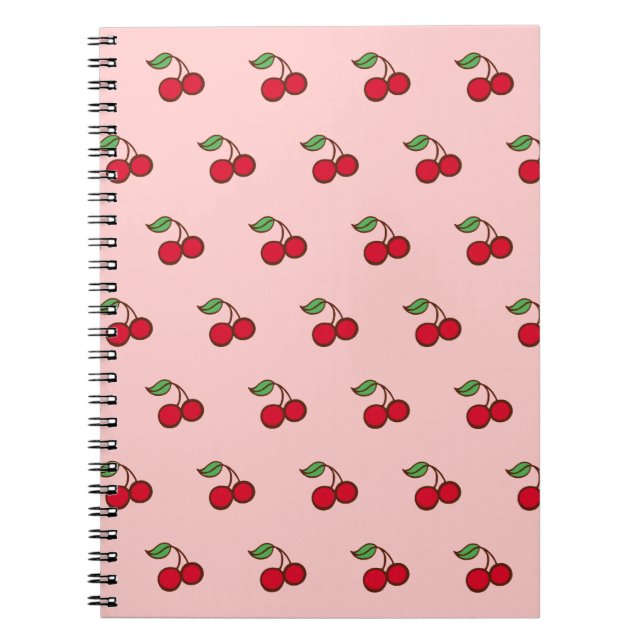 Retro Pink Cherry School Notebook Journal Geschenk Notizblock (Vorderseite)