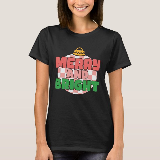 Retro Pink Christmas Merry Beautiful Bright Xmas B T-Shirt (Vorderseite)
