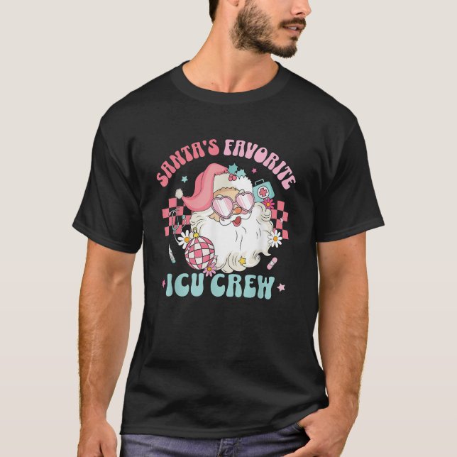 Retro Pink Christmas Nurse Santa s Favorite ICU Nu T-Shirt (Vorderseite)