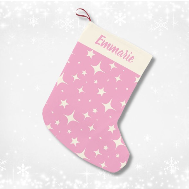 Retro Pink Christmas Sparkle Pattern Individuelle  Kleiner Weihnachtsstrumpf (Retro Pink Christmas Sparkle Pattern Custom Name Small Christmas Stocking
)