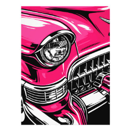 Retro Pink Classic Car Front Pop Art Illustration Fotodruck