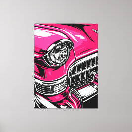 Retro Pink Classic Car Front Pop Art Illustration Leinwanddruck