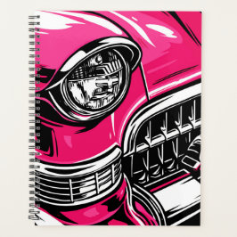 Retro Pink Classic Car Front Pop Art Illustration Planer