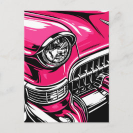 Retro Pink Classic Car Front Pop Art Illustration Postkarte