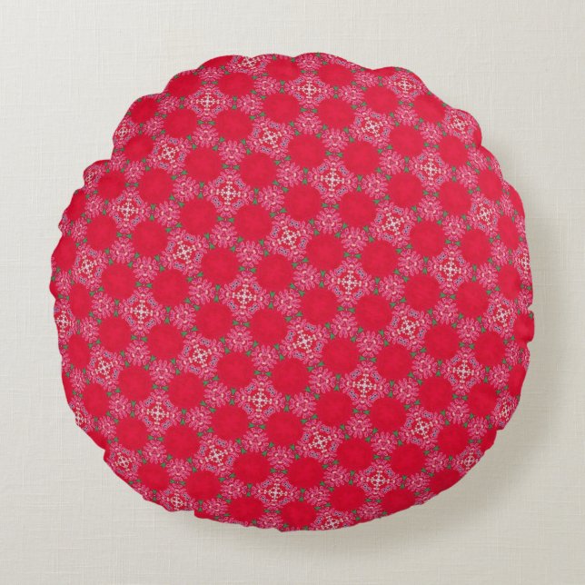 Retro Pink Clover Round Pillow Rundes Kissen (Vorderseite)