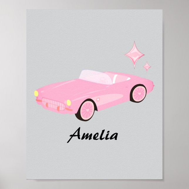 Retro Pink Convertible Child Name Poster (Vorne)