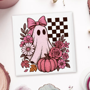 Retro Pink Coquette Ghost Girl mit Bow Halloween Magnet