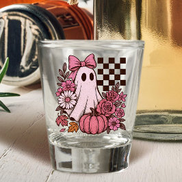 Retro Pink Coquette Ghost Girl mit Bow Halloween Schnapsglas