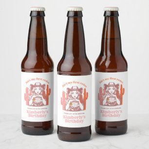 Retro Pink Cowgirl Disco Ball Geburtstagsparty Bierflaschenetikett