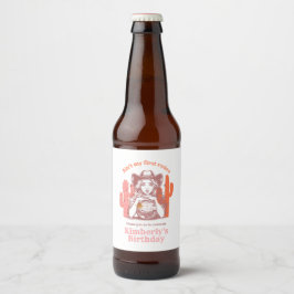 Retro Pink Cowgirl Disco Ball Geburtstagsparty Bierflaschenetikett