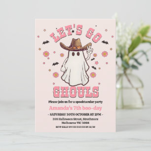 Retro Pink Cowgirl Go Ghouls Halloween Geburtstag Einladung