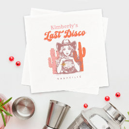 Retro Pink Cowgirl Last Disco Bachelorette Party Serviette