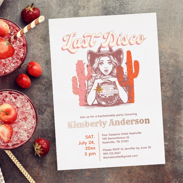 Retro Pink Cowgirl Letzte Disco Junggeselinnen-Abs Folieneinladung (Von Creator hochgeladen)