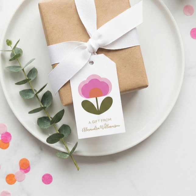 Retro Pink Cute Flower Personalized From Name Geschenkanhänger (Von Creator hochgeladen)