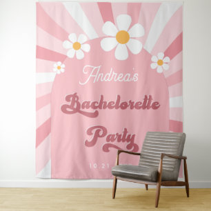 Retro Pink Daisy 70er Junggeselinnen-Abschied Hint Wandteppich